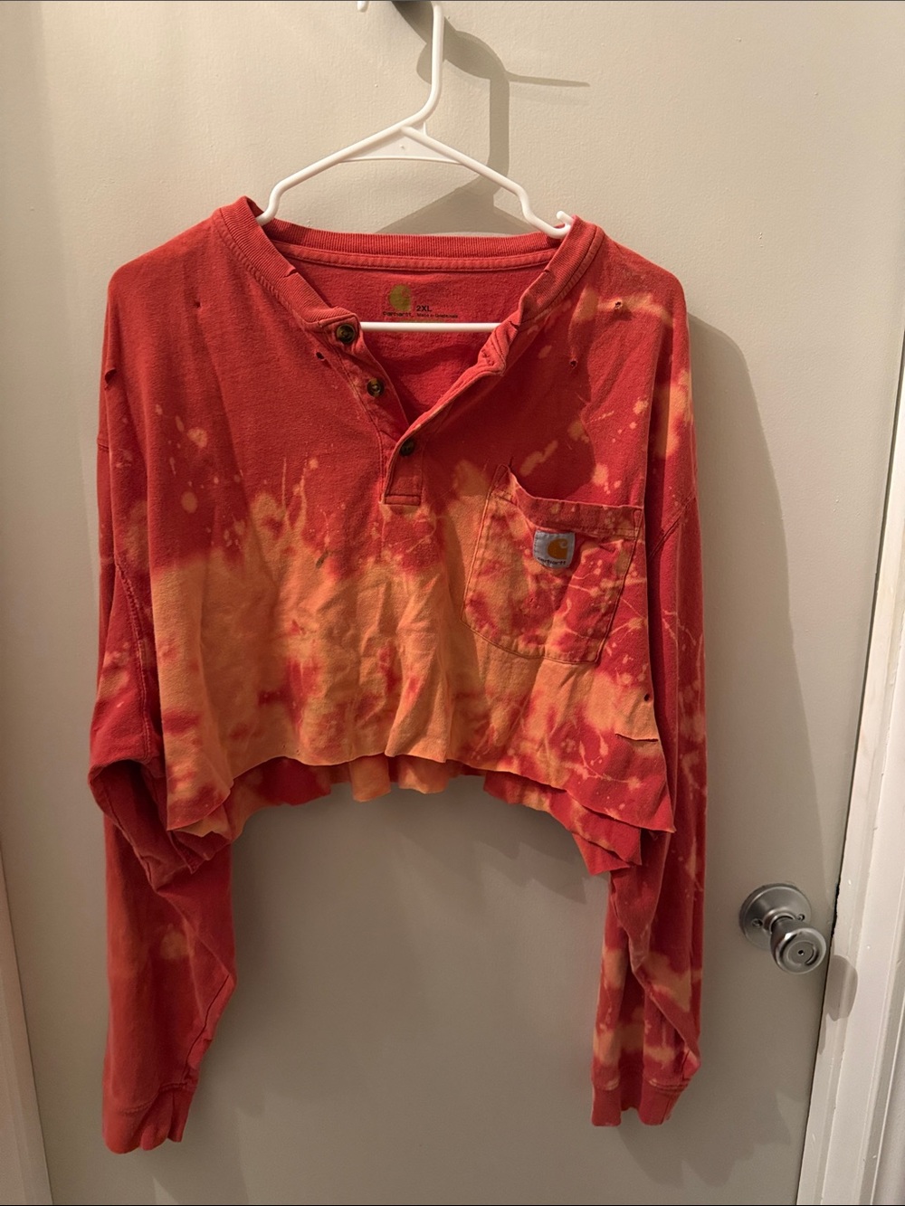Kids Cropped Tie-Dye Henley Shirt - Red & Yellow